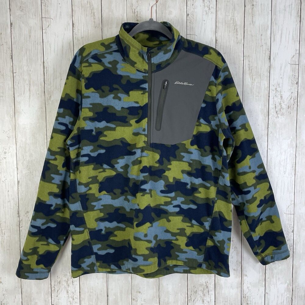 Eddie Bauer First Ascent Jacket Mens Large  Blue Green Fleece Camo Pullover